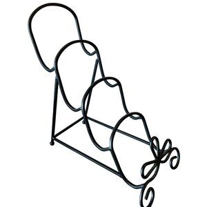 Decorative Black Metal Plate Stand Or Display Rack With 3 Tiers & Bow Accent